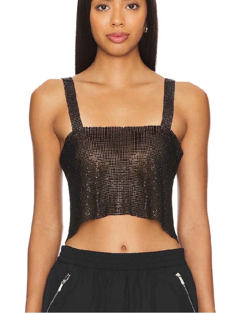 superdown mackenzie crop top Black metal mesh chainmail Revolve NWT M